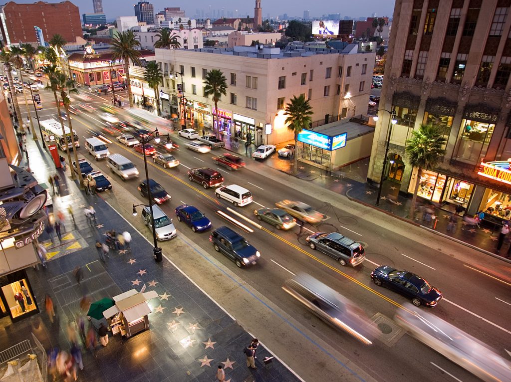 Hollywood Boulevard Arial Night
